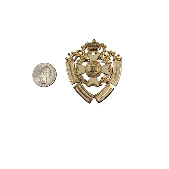 VTG Brooch Pin Masonic Lodge Do Cen' D Co-Mus Gold Tone Crest Cross Shield - Picture 12 of 14